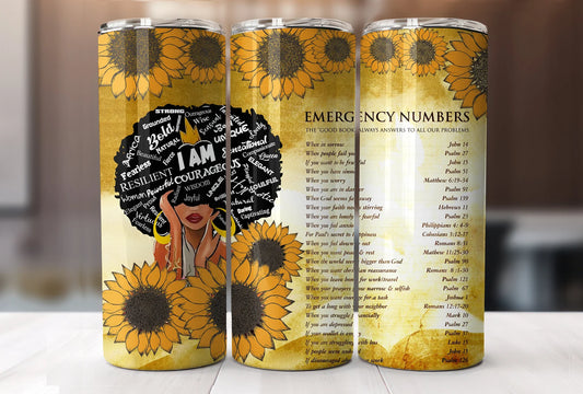 Emergency Numbers I Am Afro Woman Design Tumbler
